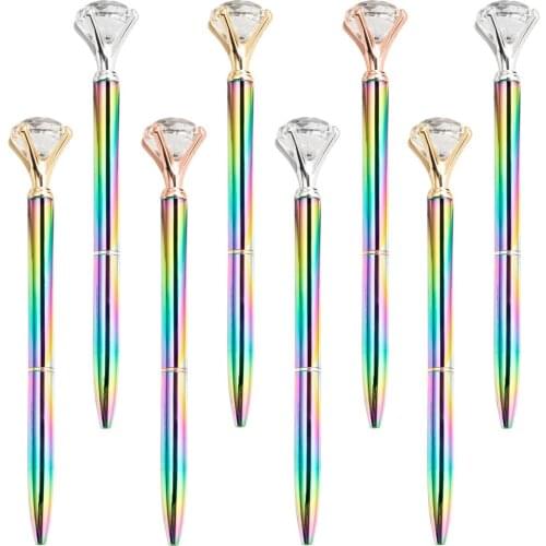 20pcs/lot Creative Ballpoint Pen Metal Cristal 1 MM Black Ink Colored Rotating Big Diamond Pen Stationery