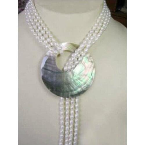 6-7MM White Akoya Cultured Pearl Necklace Shell Pendant 50