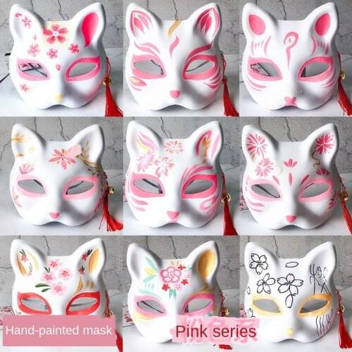 Anime cosplay hand-painted mask tassel Naruto Cat fox hand painted mask cosplay mask Pink Masks