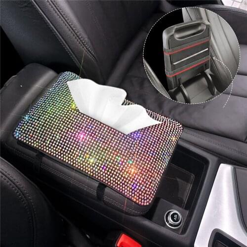 Bling Auto Sun Visor Napkin Holder, Sparkling Crystal Diamond Paper Towel Cover Case Hanging Car Visor Tissue Holder Car
