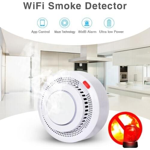 Home Security Tuya Smart App Ionization Compact Wifi Smoke Detector Alarm Sensor