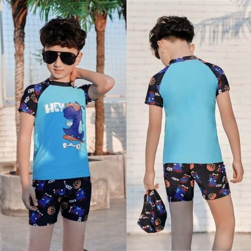Childrens Swimwear Baby Bathing Suit 3 Pieces Dinosaur Cute Short Sleeve Swimming Suits For Boys Toddler Kids Beachwear