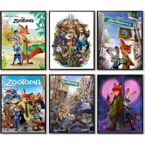 Disney Cartoon Crazy Zoo Canvas Painting Wall Art Judy and Nick Poster Picture Print for Home Decor Children Room Decoration