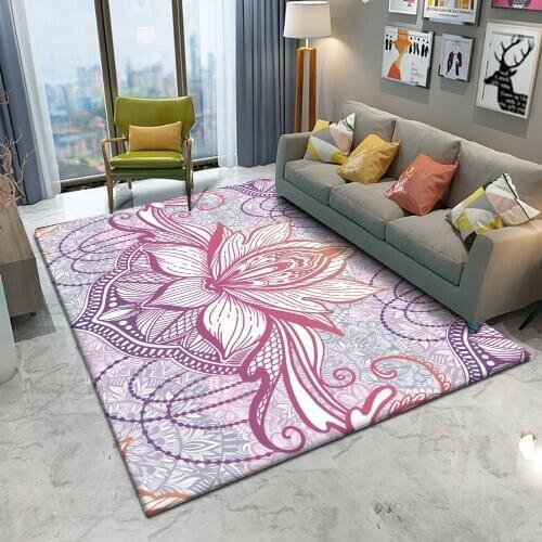 Home Living Room Decor Carpet Bedroom Room European Retro Rectangular Carpet Ethnic Flower Mandala Lotus Flower Flannel Carpet