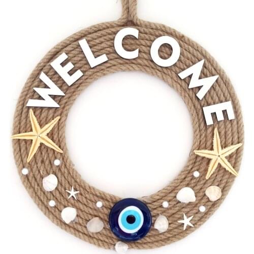 Jute Thread, Sea Star, Evil Eye Bead, Pearl, Sea Shell, Welcome Lettering Door Ornament
