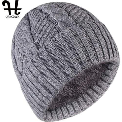 FURTALK Beanie Hat Men Winter Hat Knitted Man Warm Fleece Hat Skull Beanies Caps Black Grey Winter Cap