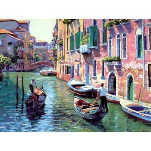 Venice Town In Spring DIY Painting By Numbers Digital Oil Living Room Landscape Animation Character Coloring Manual Decoration