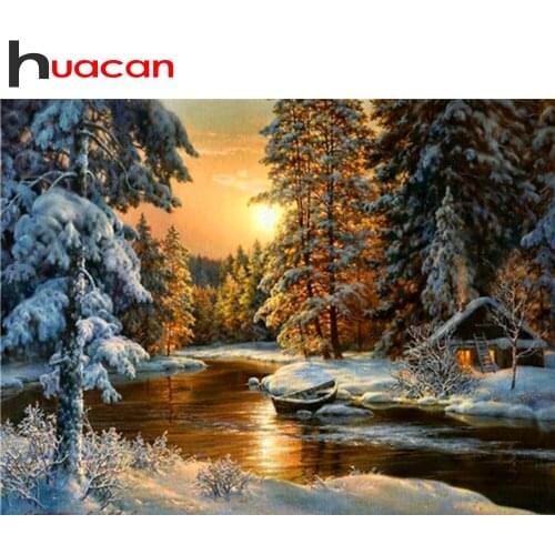Huacan Diamond Painting Full Square New Arrival Winter Diamond Embroidery Sunset Mosaic Home Decoration