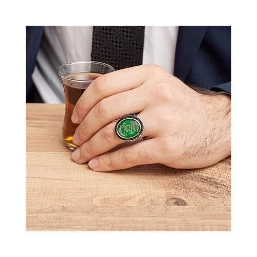 Green Cabochons Is Silver Men 'S Ring