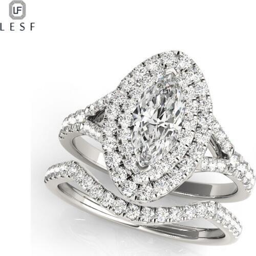 LESF 925 Sterling Silver Rings Women Sona Simulated Diamond Engagement Ring Sets Wholesale Wedding Jewelry
