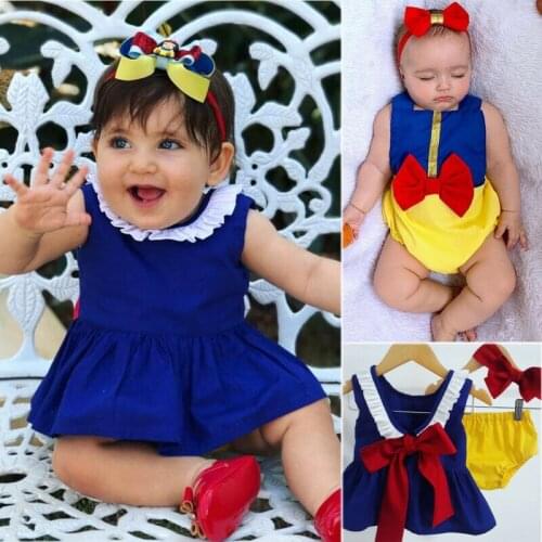 2020 Infant Princess Costume 2Pcs 0-24M Ruffle Sleeve Bow Back Top Dress PP Shorts Bodysuit Headband Baby Girl Clohthes Set