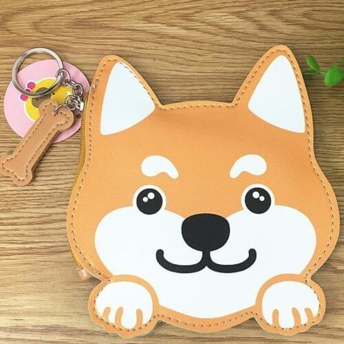 M145 Coin Purses Cute Puppy Husky Dog Avatar PU Leather Zipper Zero Purses Key Buckle Wallet