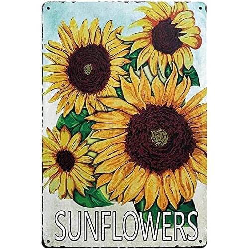 Retro Metal Tin Sign Happiness And Sunflowers, Metal Tin Sign Wall Decoration,Bar,Restaurant, Cafe, Living Room, Bedroom