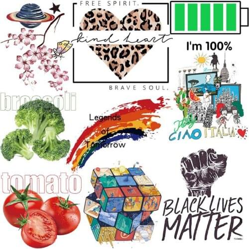 Cartoon Print Vegetable Patches For Clothes Heat Transfer Thermal Stickers DIY Washable T-Shirts Iron On Transfer Flower Patches