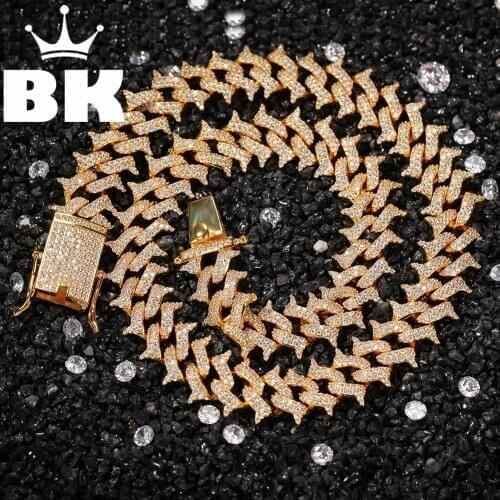 THE BLING KING 16mm PricklyZircon Pave Iced CZ Cuban Link Necklaces Gold Color Luxury Bling Bling Jewelry Fashion Hiphop For Men