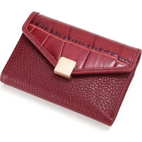 2021 New Genuine Cowhide Leather Crocodile Pattern Flap Purse Versatile Lady Practical Fashion Wallet Card Cash Bag