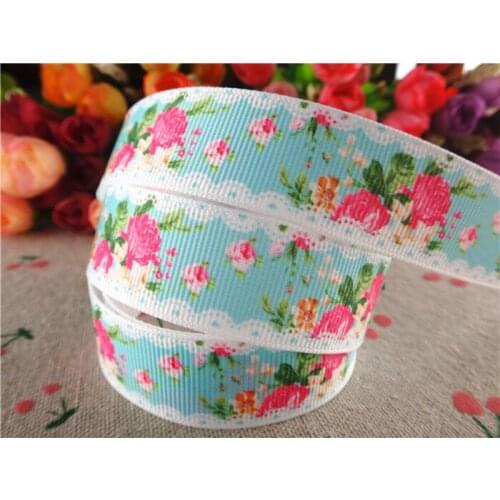 New arrival 7/8'' (22mm) 50 yards flowers printed grosgrain ribbons hair accessories 15040533