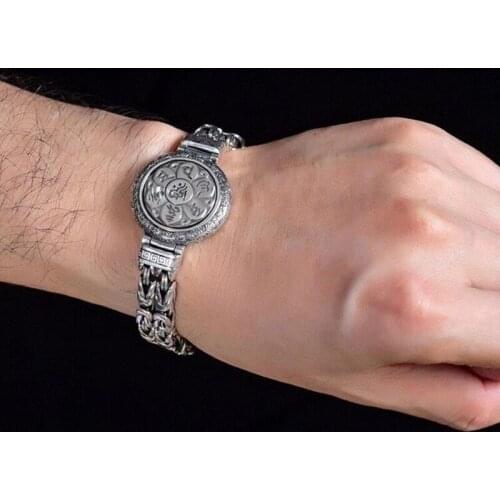 New Six-character Mantra Turntable Bracelet Mens Silver Fashion Personality Hip Hop Transfer Jewelry Trendy Single