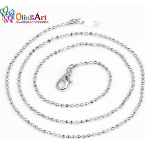 OlingArt Female Fashion 1.5MM 43CM 3pcs/lot Round beads Silver-color Clavicle chain necklaces DIY Women Jewelry making