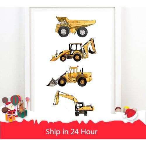 Print Construction Transport Watercolor Canvas Painting Poster Truck Excavator Painting Wall Art Modular Picture Baby Boy Room