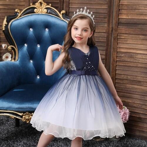 2020 New Children Clothing Baby Girls Dresses Princess Dress Vestidos For Girl Birthday Party Ball Gown Pearl Wedding Dress 5-8