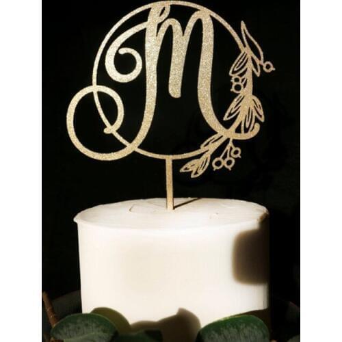Custom Wreath Monogram Wedding Cake Topper Persoanalized Initials Letter Wedding Cake Topper Shower Birthday Cake Flags