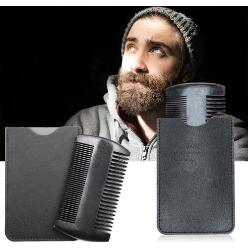 1PCS Men Comb Double-sided PEAR Wood Beard Comb Anti-Static PU Leather Bag Beard Care Comb Portable Hair Whiskers Brush For Men