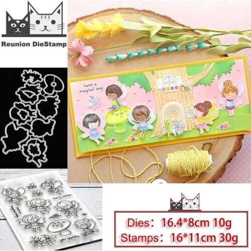 Reunion Flower Fairy Elves Clear Stamps and Metal Cutting Dies DIY Scrapbooking Paper Photo Album Crafts Seal Punch Stencils