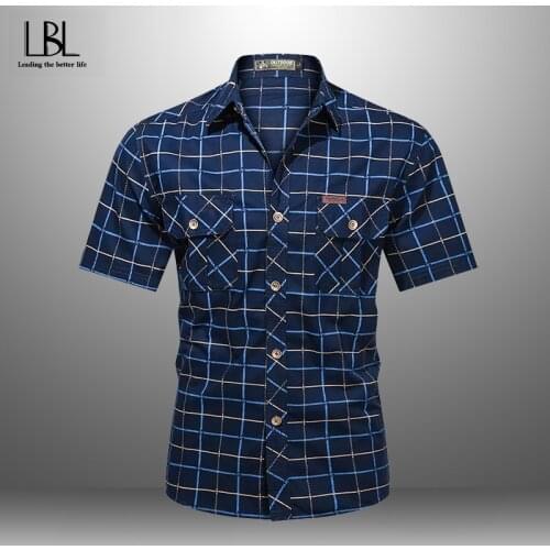 Plaid Shirt Men Shirts 2021 New Summer Fashion Chemise Homme Mens Checkered Shirts Short Sleeve Shirt Men Blouse Three Colors