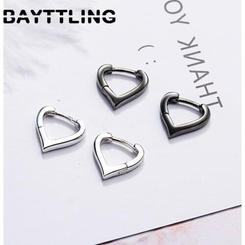 BAYTTLING 925 Sterling Silver 11MM Black/Silver Fine Heart Hoop Earrings For Woman Fashion Couple Party Jewelry Gift