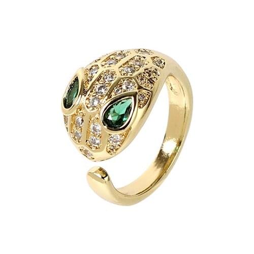 2021 Joyeria Mujer Stackable Rings Snake Rings For Women 18K Gold Color Green CZ Eye Punk Rock Ring Animal Jewelry