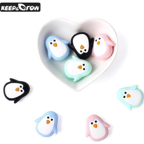 KEEP&GROW 50Pcs Rodents Penguin Baby Silicone Teether Beads Cartoon BPA Free DIY Teething Necklace Beads Silicone Teething Gifts