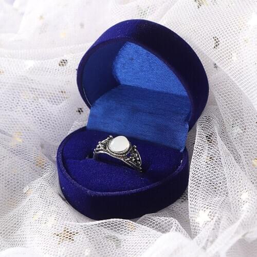 2pcs Blue Velvet Ring Box Wedding Engagement Ring Jewelry Case Display Gift Box Romantic Sweet Love Heart Shape Ring Package Box