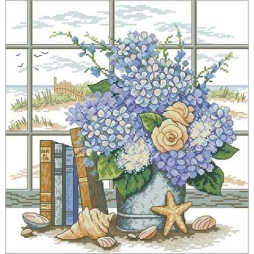 Vase flower in front of window Counted Cross Stitch 11CT 14CT DIY Cross Stitch Kits Embroidery Needlework Sets home decor
