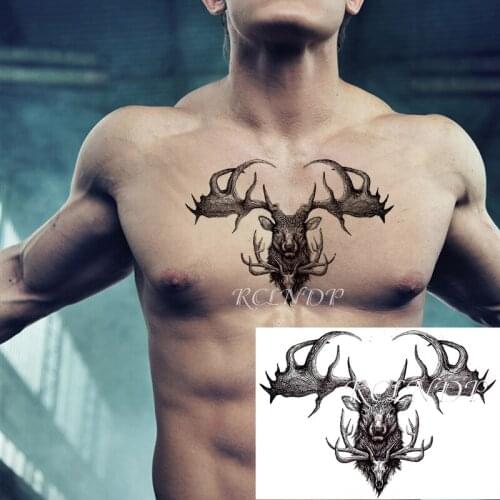 Waterproof Temporary Tattoo Sticker Deer Strong Antlers Skull Fake Tatto Flash Tatoo Hand Arm Foot Body Art for Men Women