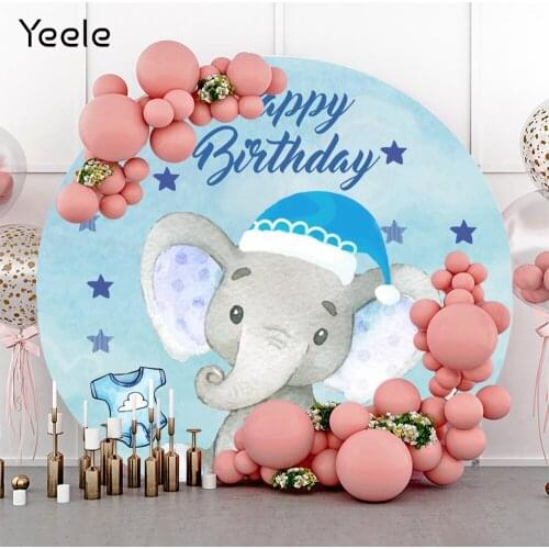 Yeele Boy Elephant Round Backdrop Circle Safari Party Newborn Baby Shower Photography Background Custom Polyester Photo Studio