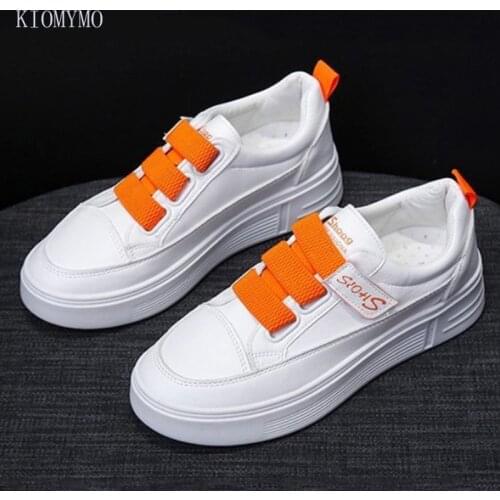 2021 Spring And Autumn New White Shoes Womens Leather Thick Bottom Shallow Mouth Casual Velcro Soft Sole Shoes Women Fashion