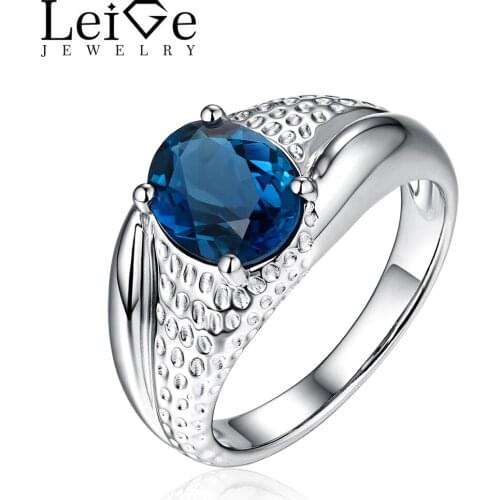 Leige Jewelry Natural London Blue Topaz Engagement Ring Prong Setting Sterling Silver Oval Cut Wedding Rings Anniversary Gift