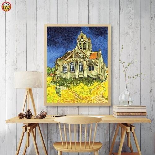 Painting by numbers Abstract painting Van Goghs work Als Church hand-filled color decoration painting oil paintin
