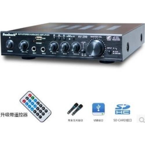 220V AMP support USB.SD card. Radio. Dual microphone AV-299 200W+200W HIFI 2.0 channel home theater Karaoke OK power amplifier