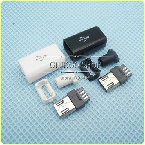 50sets/lot 4 in 1 Micro USB Jack connector male plug,Micro USB Connector Tail Charging male plug,colour white and black