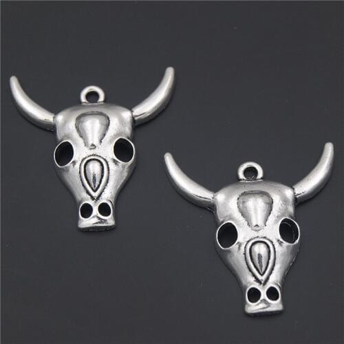 8pcs Silver Color Cow/Bull Ox Head Skull Alloy Charms Pendants For Jewelry Making Findings A2335