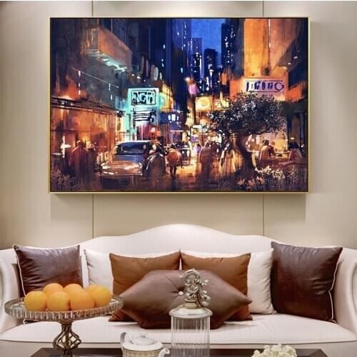 Abstract Landscape Wall Posters Painting Art Impression Street Night View Canvas Painting Pictures for Living Room Decoration