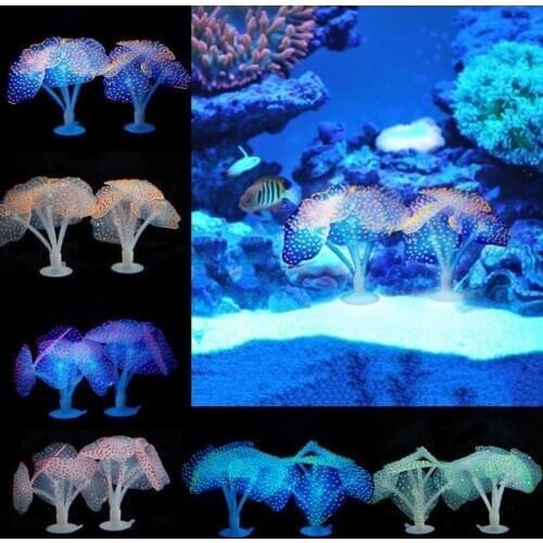 Aquarium Fluorescent Luminous Coral Fish Tank Landscape Creative Decor Usb Jellyfish Soft Silicone Shell Coral Decoration Supply