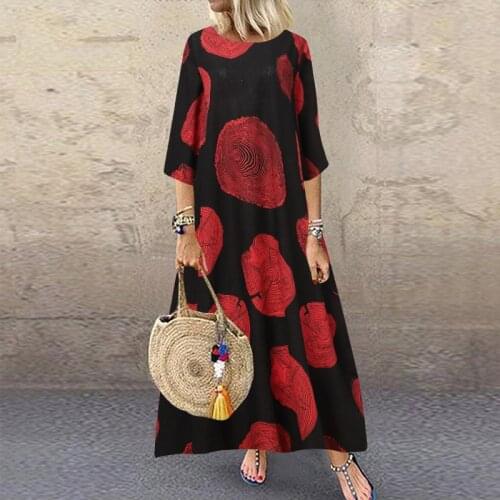 Bohemian Beach Maxi Dress Womens Printed Summer Sundress 2021 Casual Polka Dot Baggy Leisure cotton and linen Plus Size Robe