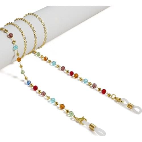 2021 Luxury Colorful Crystal Beads Mask Chain Fashion Gold Color Glasses Chain Holder Accessary