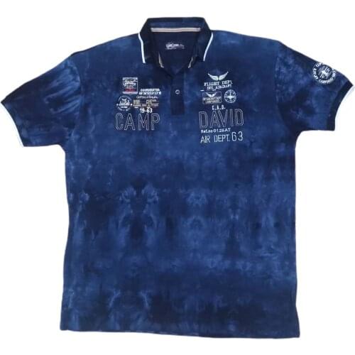 ETP-CDB-L Large Size Navy Blue Batik Men Polo Collar Short Sleeve Combed Cotton T-Shirt 465818469