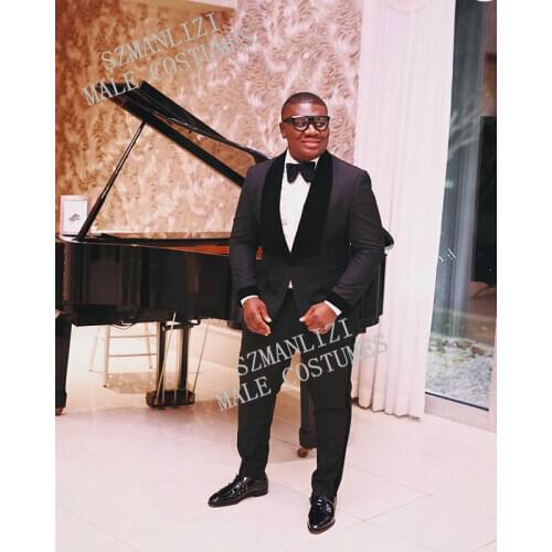 2020 Custom Made Formal Black Men suits Terno Groom Tuxedos Groomsmen Mens Wedding Suits Prom Party Blazer( Jacket+Pant+Tie)