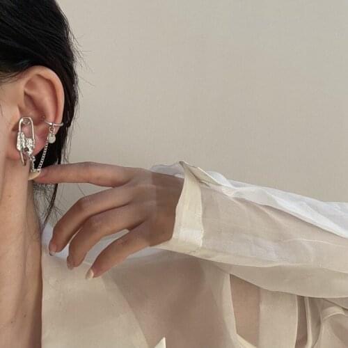 Kpop Vintage Silver Color Paper Clip Earcuff Fake Piercing Earcuff Earrings for Women Korean Fashion Earclip Faux Earring Jewelr