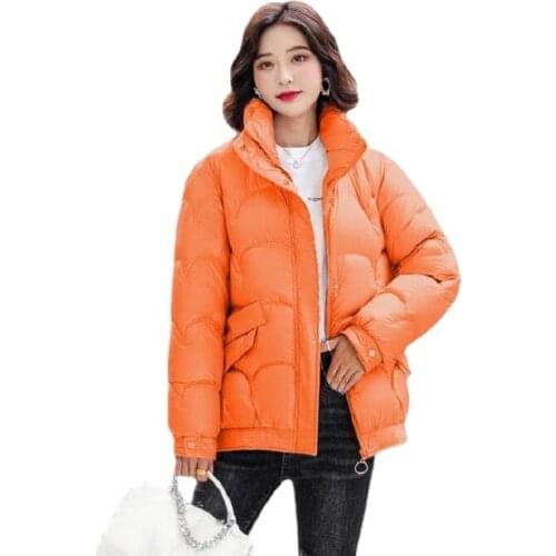 2021New Autumn And Winter Parkas Short Warm Jackets For Women Stand Collar Glossy Cotton Padded Clothing Female Wadded Coats
